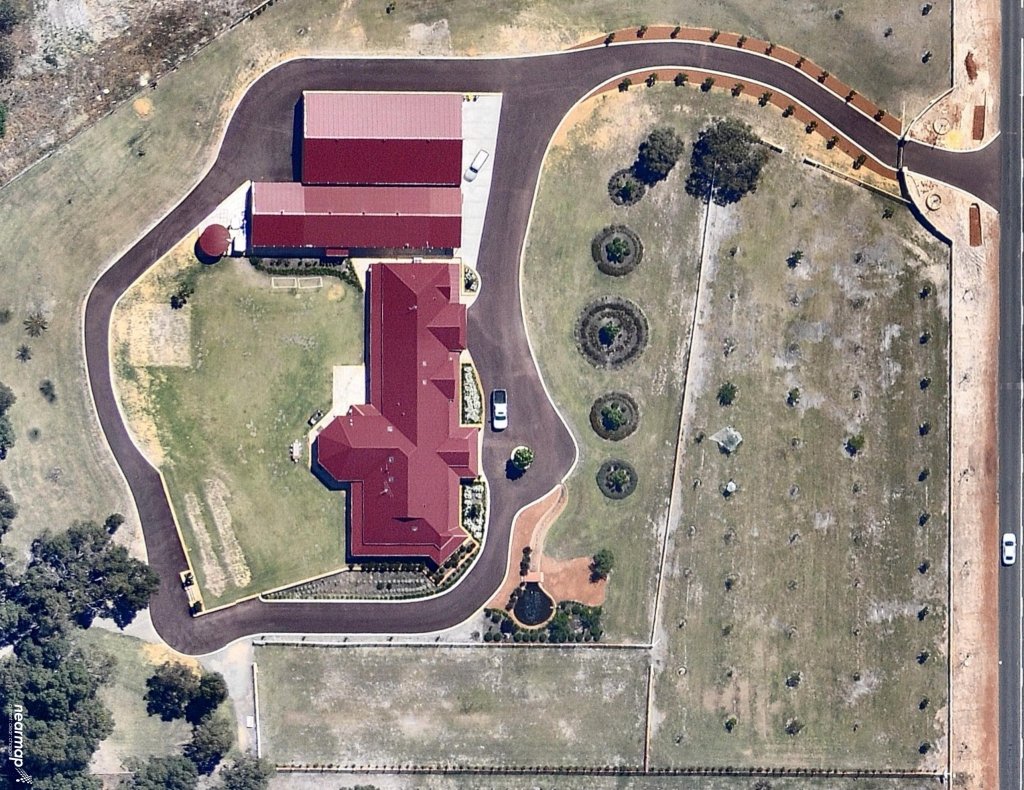 Aerial view of resurfaced rural driveways by NK Asphalt in Brabham