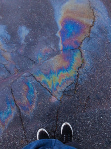 oil spill on asphalt